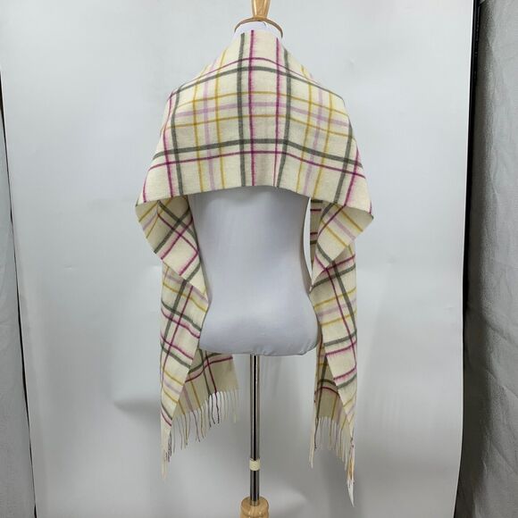 Joules Scarf Womens 72" X 11.5" Beige Berry Fairwell Check Wool Knit Tassel - Picture 7 of 14